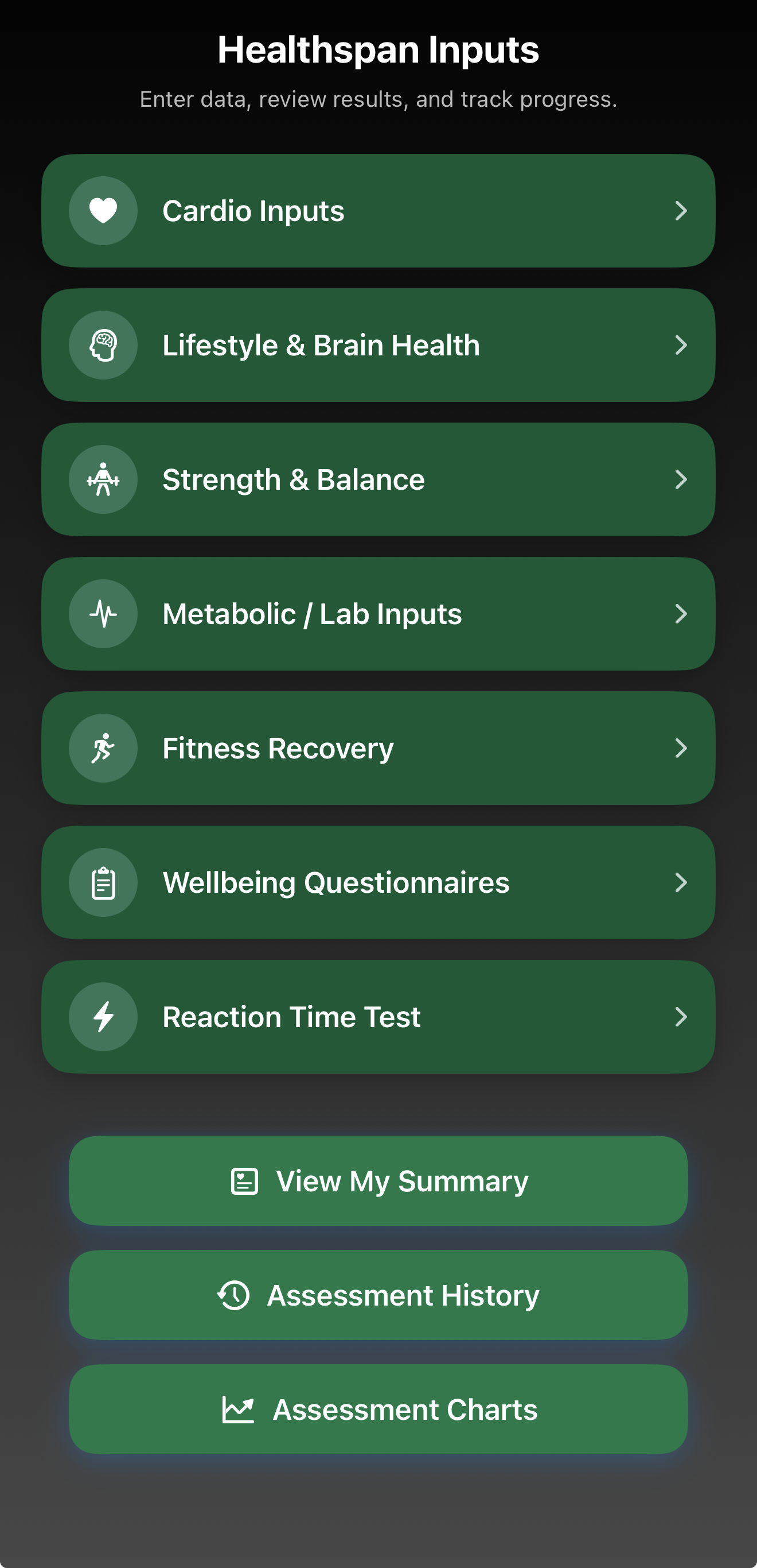 Healthspan dashboard