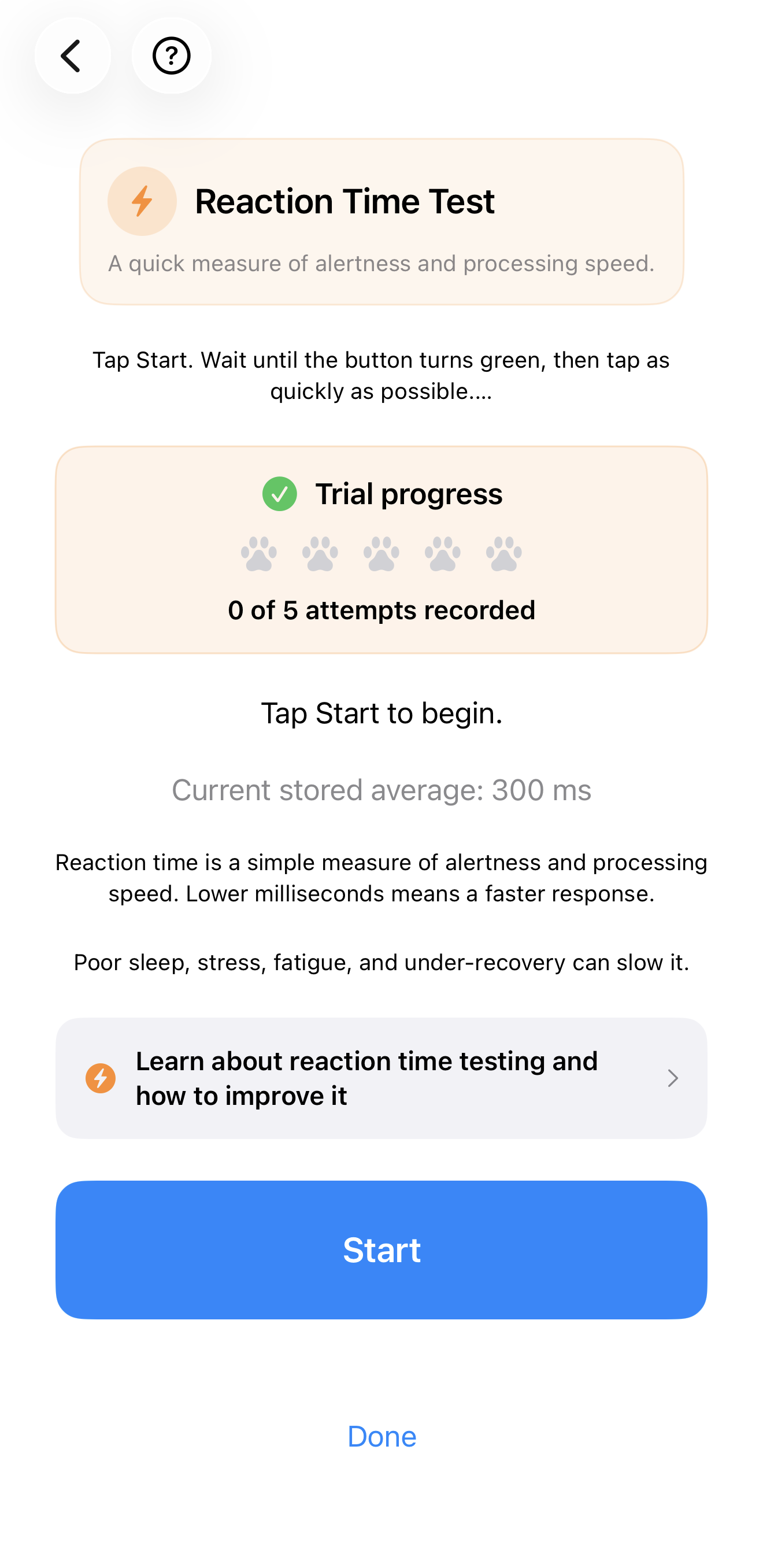 Reaction time test screen